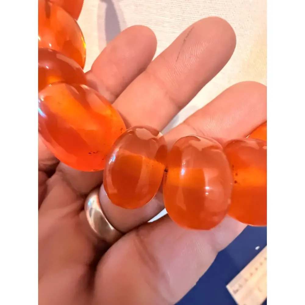 Vintage Amber Look Lucite Bead Necklace 31” Shepherd Clasp